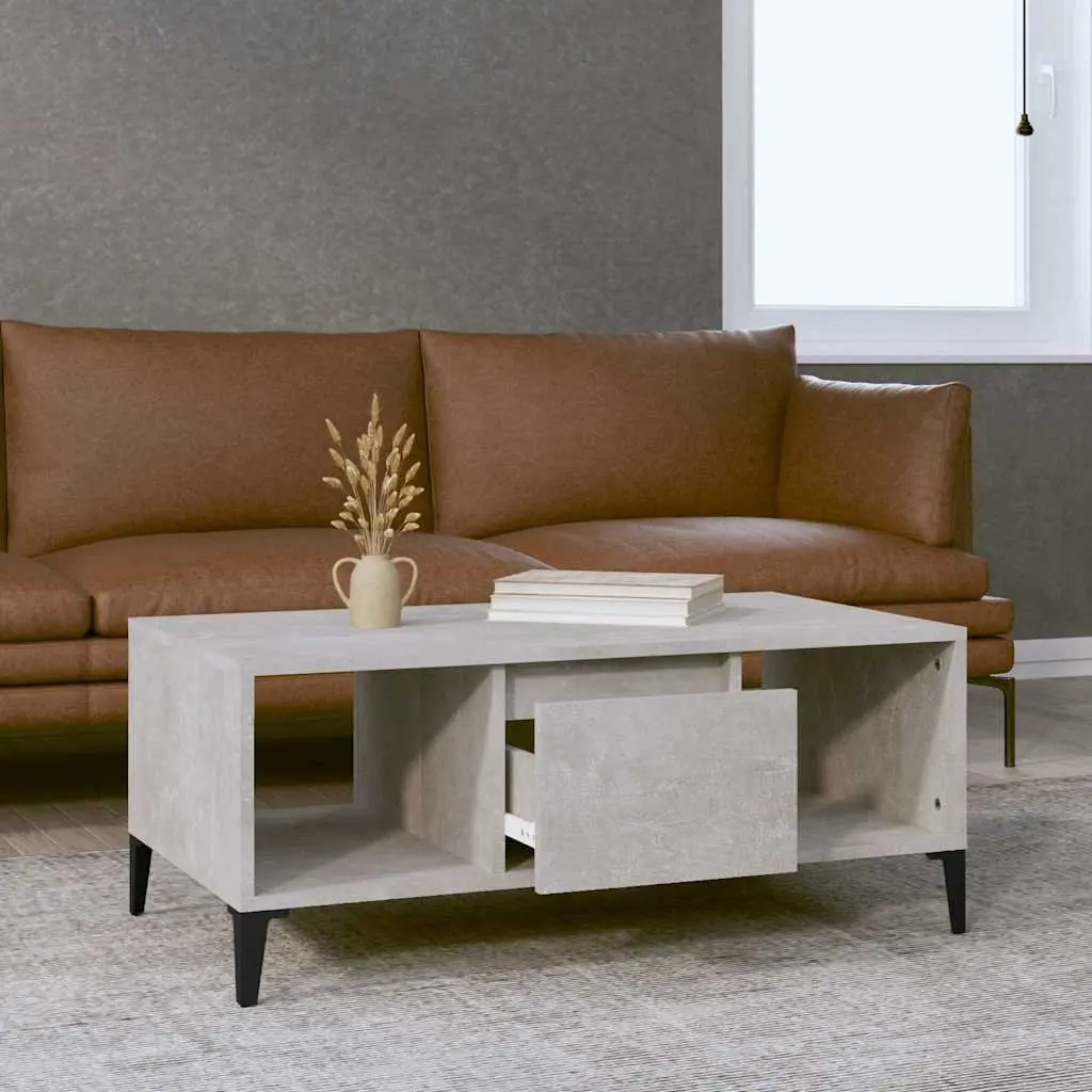 Coffee Table Grey Engineered Wood 90x50x36.5 cm with Drawer and Open Compartments