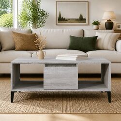 Coffee Table Grey Sonoma Industrial Storage Side Table with Drawer Compartments