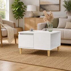 Coffee Table White Modern Living Room Accent Table with Drawer Storage