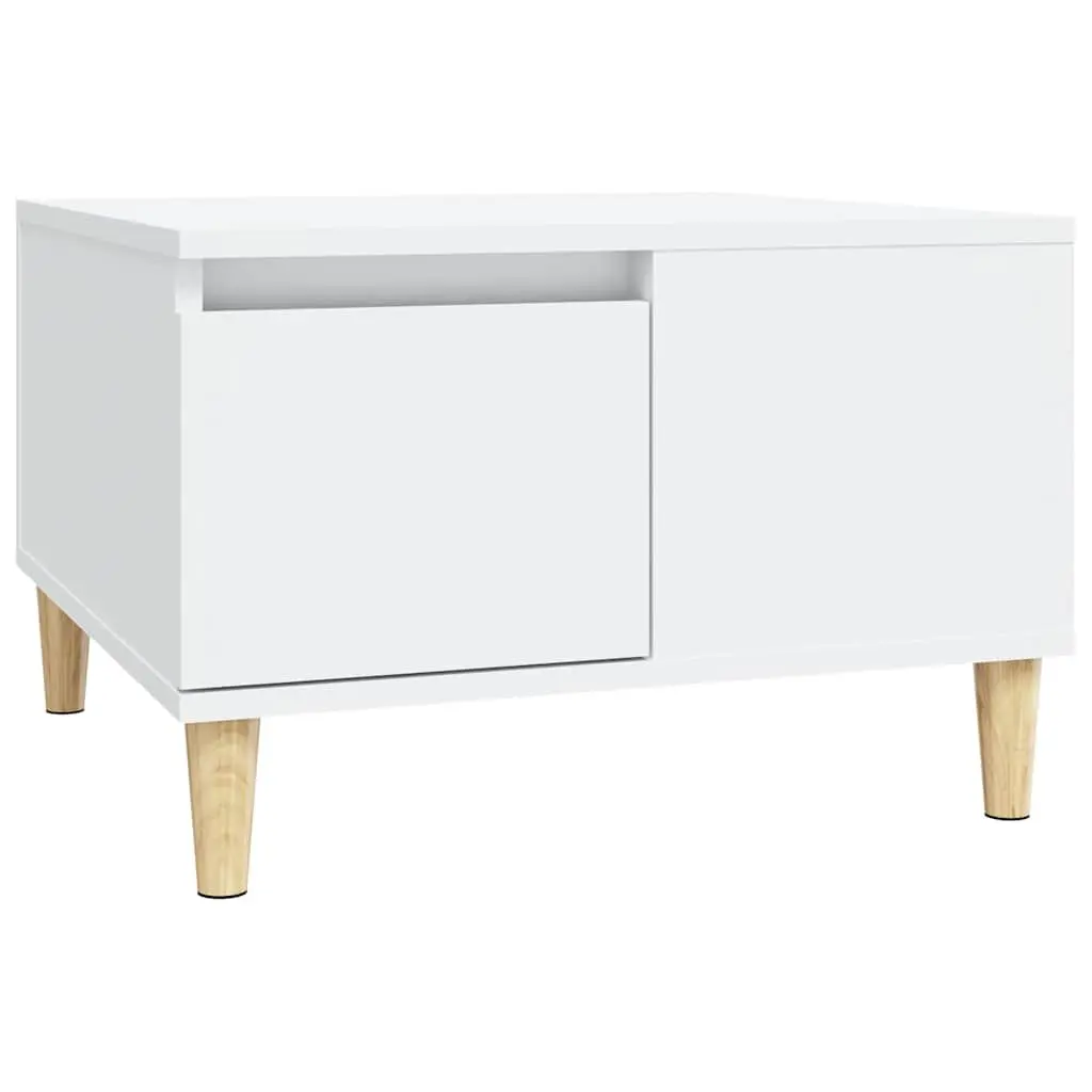 Coffee Table White Modern Accent Table with Drawer Storage 55 x 55 x 36.5 cm Engineered Wood and Eucalyptus Wood