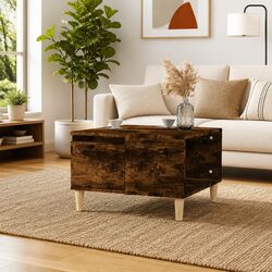 Coffee Table Smoked Oak 55x55x36.5cm with Storage Drawer Open Compartment