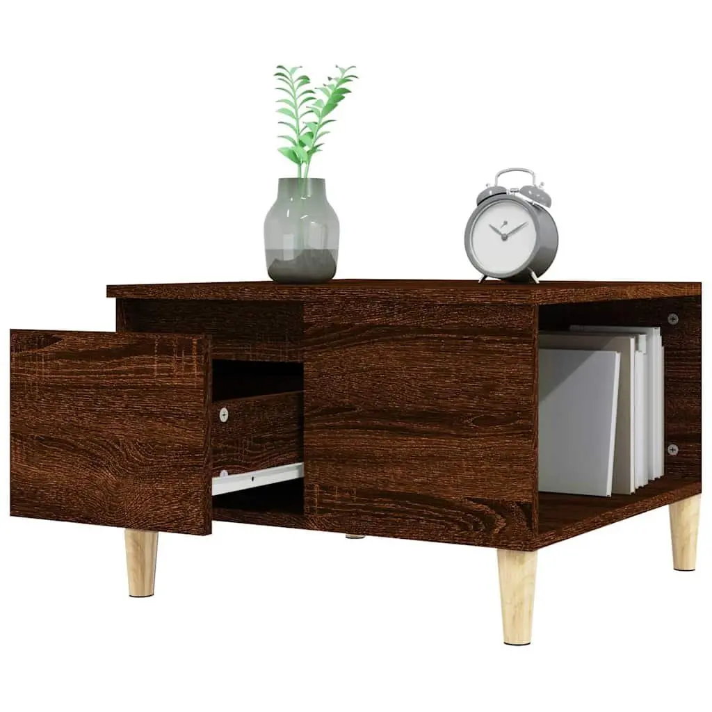 Coffee Table Brown Oak 55x55x36.5 cm with Storage Drawer and Open Compartment
