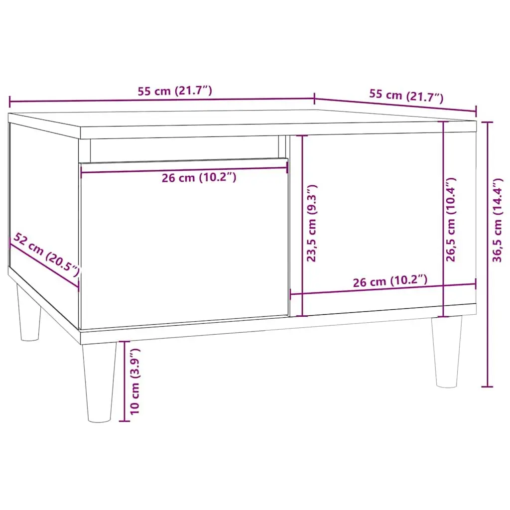 Coffee Table Brown Oak 55x55x36.5 cm with Storage Drawer and Open Compartment