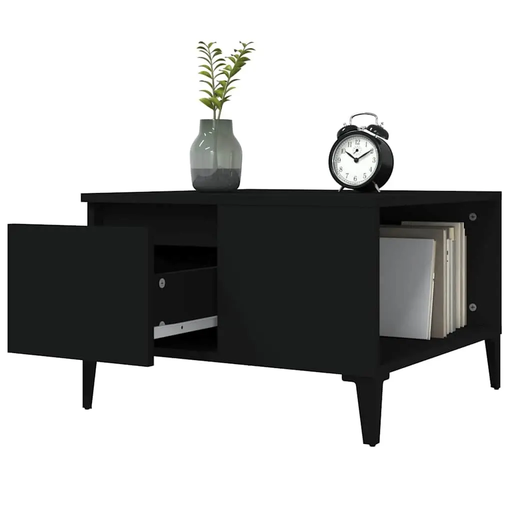 Coffee Table Black Modern with Storage Drawer Engineered Wood Metal Feet