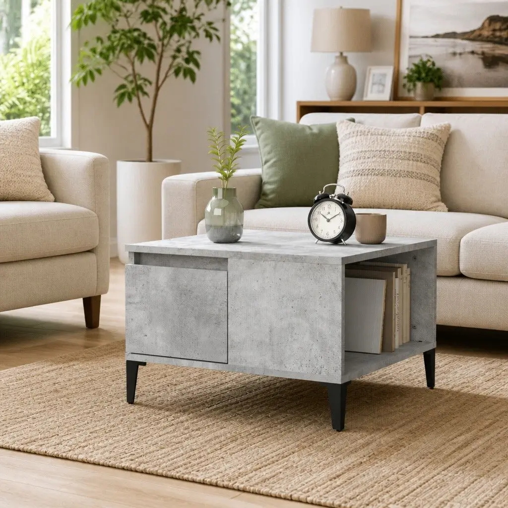 Coffee Table Grey Engineered Wood 55x55x36.5cm Drawer Storage