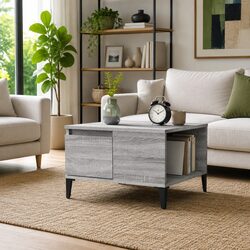 Coffee Table Grey Sonoma with Storage Drawer Open Compartment Living Room