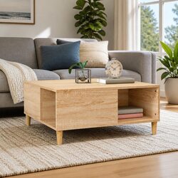 Coffee Table Brown Engineered Wood Storage Compartments Minimalist Design