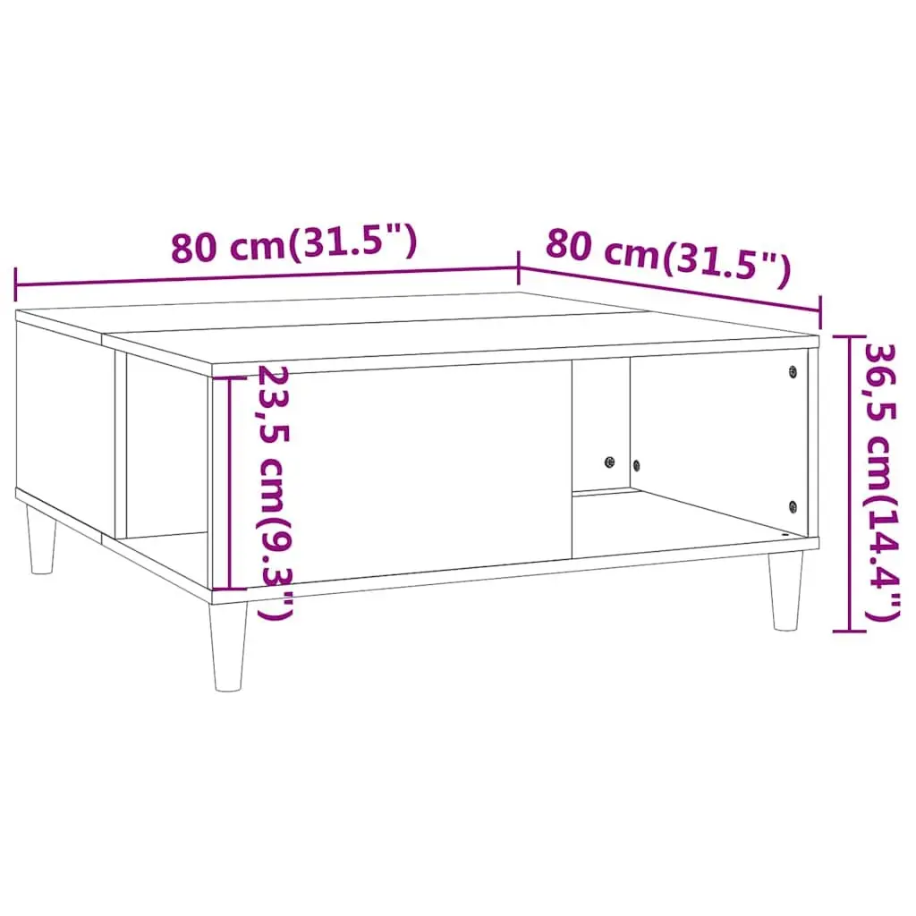 Coffee Table Engineered Wood Storage Compartment 80x80x36.5cm Brown Oak