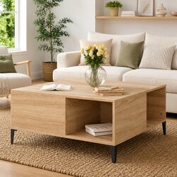 Coffee Table Brown Engineered Wood Storage Compartments Living Room Furniture