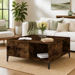 Coffee Table Brown Smoked Oak Look 80x80x36.5 cm Storage Compartments