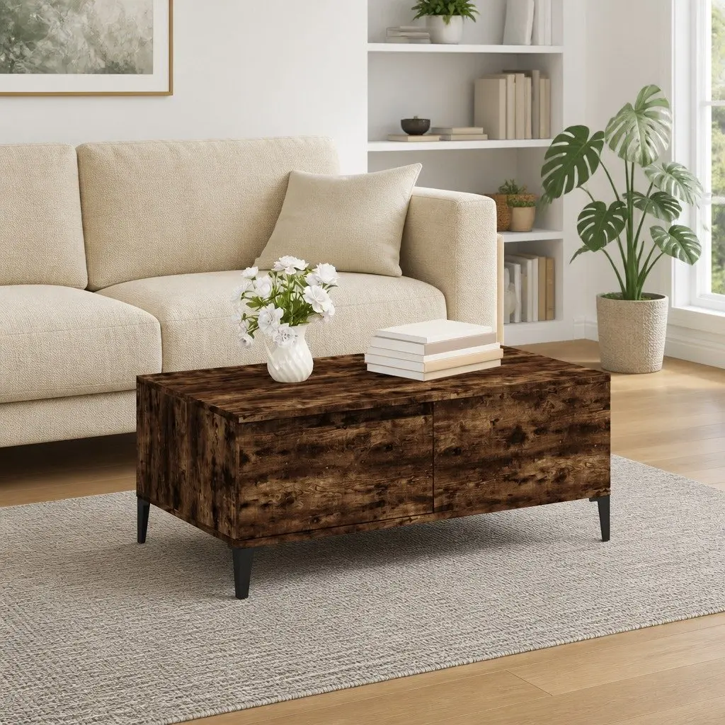 Coffee Table with Storage Drawer Brown Engineered Wood