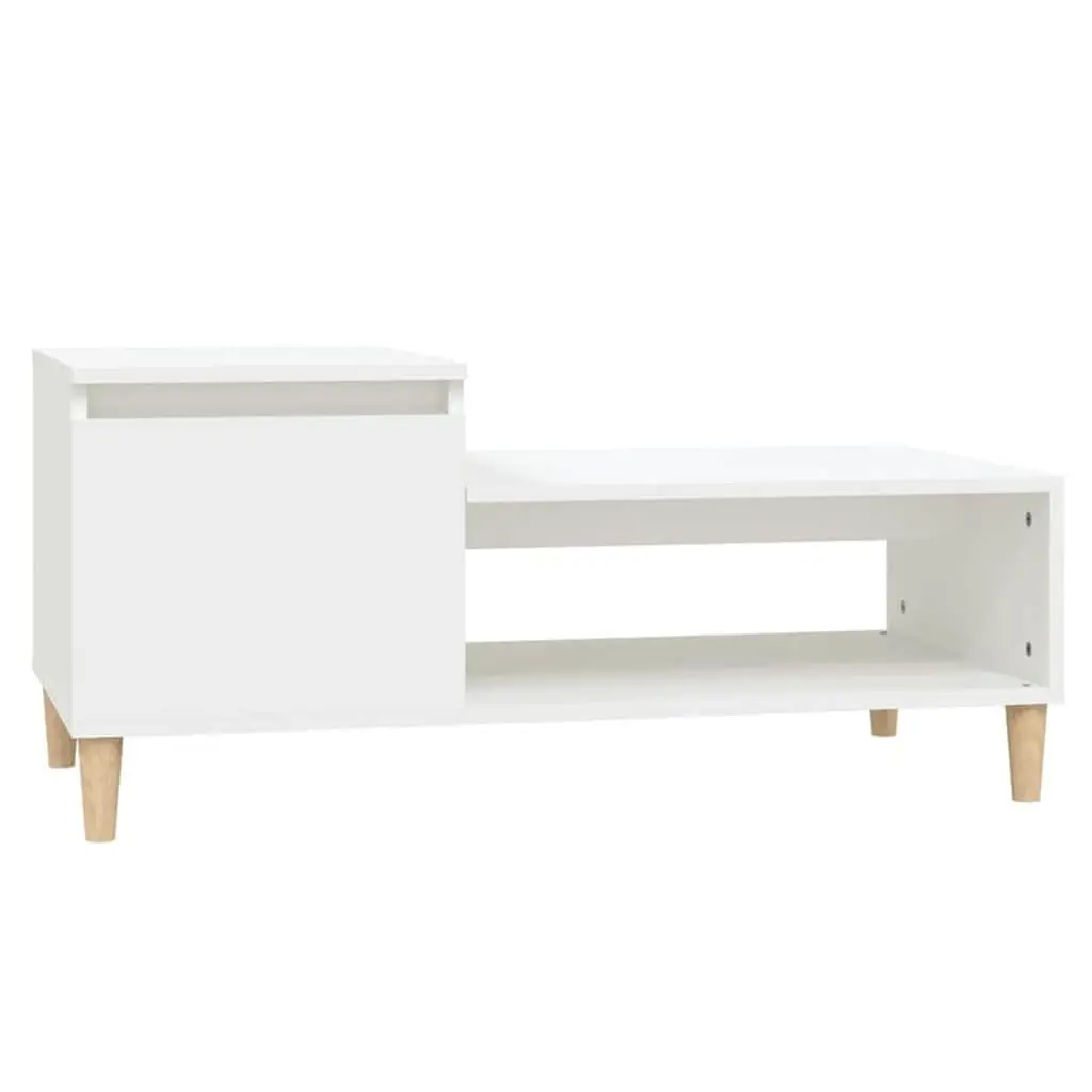 Coffee Table White Engineered Wood Storage Compartment Shelf Living Room Furniture