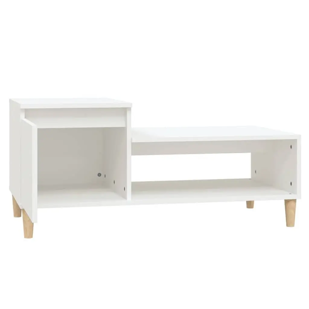 Coffee Table White Engineered Wood Storage Compartment Shelf Living Room Furniture