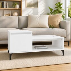 Coffee Table White Engineered Wood Living Room Accent Furniture with Storage