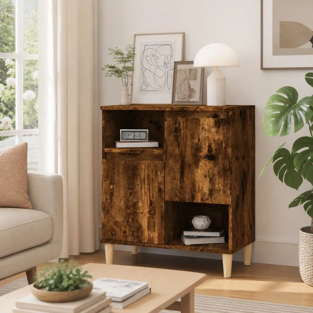 Sideboard Storage Cabinet Engineered Wood 4 Compartments 2 Doors Brown