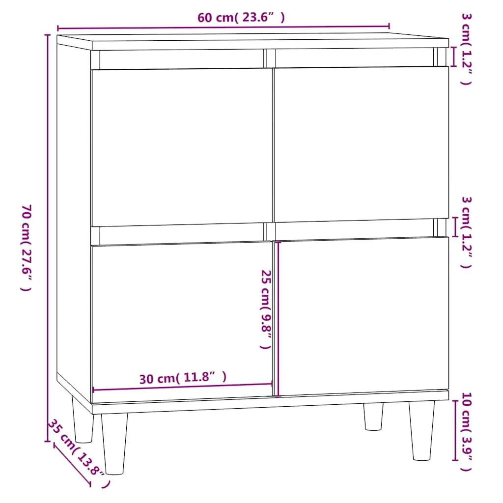 Sideboard Cabinet High Gloss Engineered Wood Storage Buffet 60x35x70cm White