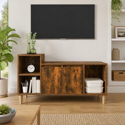 TV Cabinet Smoked Oak Storage Unit Media Console Engineered Wood 100x35x55cm