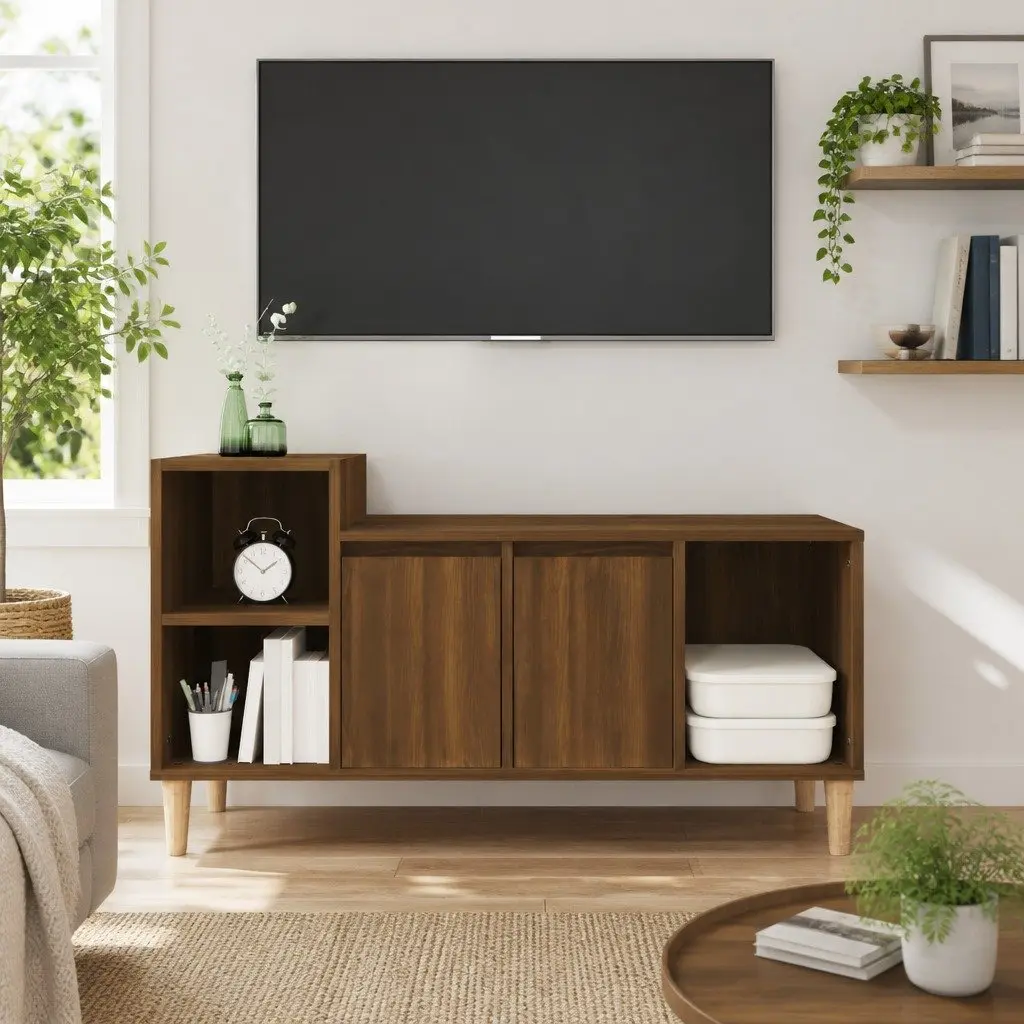 TV Cabinet Engineered Wood Brown Oak 100x35x55cm Media Storage Unit