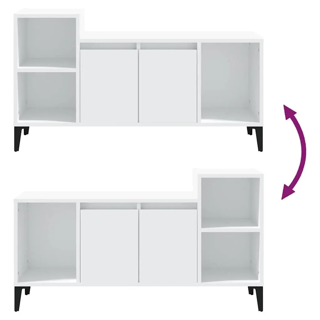TV Cabinet White Engineered Wood Media Storage Unit with Doors and Compartments