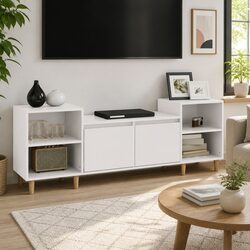 TV Cabinet High Gloss White Media Unit Storage 6 Compartments Engineered Wood