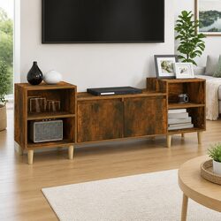 TV Cabinet 160x35x55cm Brown Engineered Wood Media Unit Storage Compartments