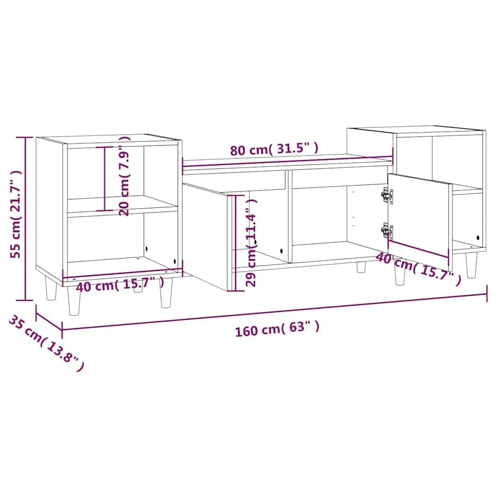 TV Cabinet Engineered Wood Media Storage Unit 160cm Brown Oak