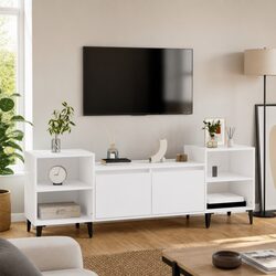 TV Cabinet White 160x35x55 cm Media Storage Unit with 6 Compartments Doors