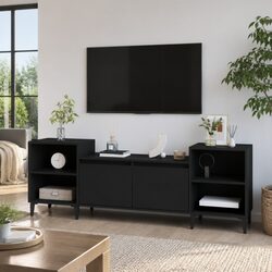 TV Cabinet Black 160x35x55cm Media Entertainment Unit Storage 6 Compartments