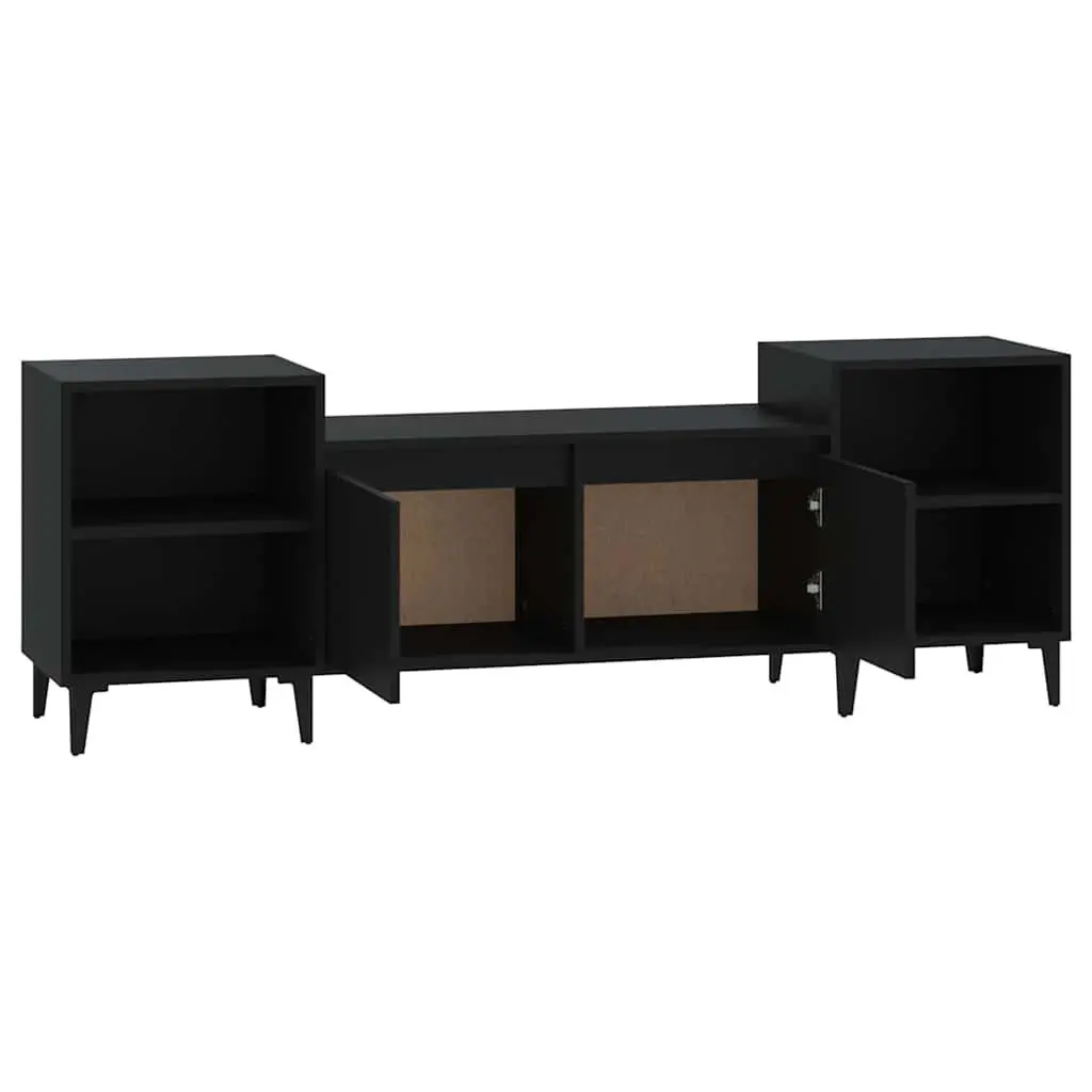 TV Cabinet Black Engineered Wood 160x35x55cm Media Entertainment Unit 6 Compartments