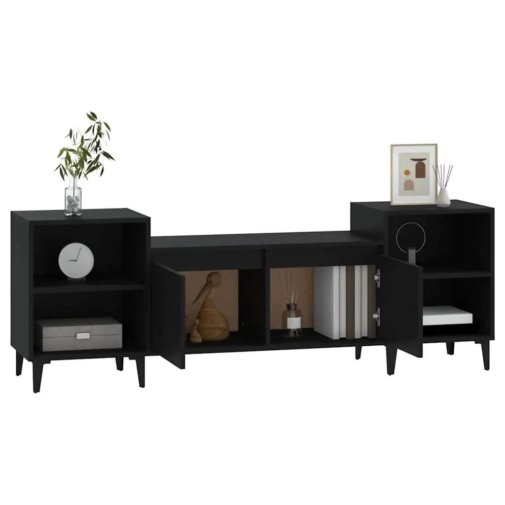 TV Cabinet Black Engineered Wood 160x35x55cm Media Entertainment Unit 6 Compartments