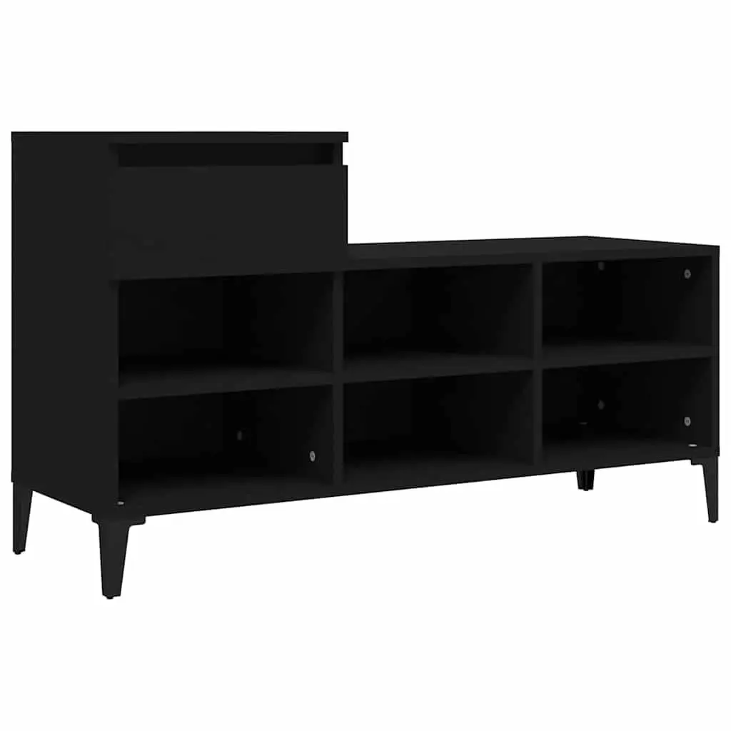 Shoe Cabinet Black Storage Organizer 6 Compartments 1 Drawer Engineered Wood Metal Legs