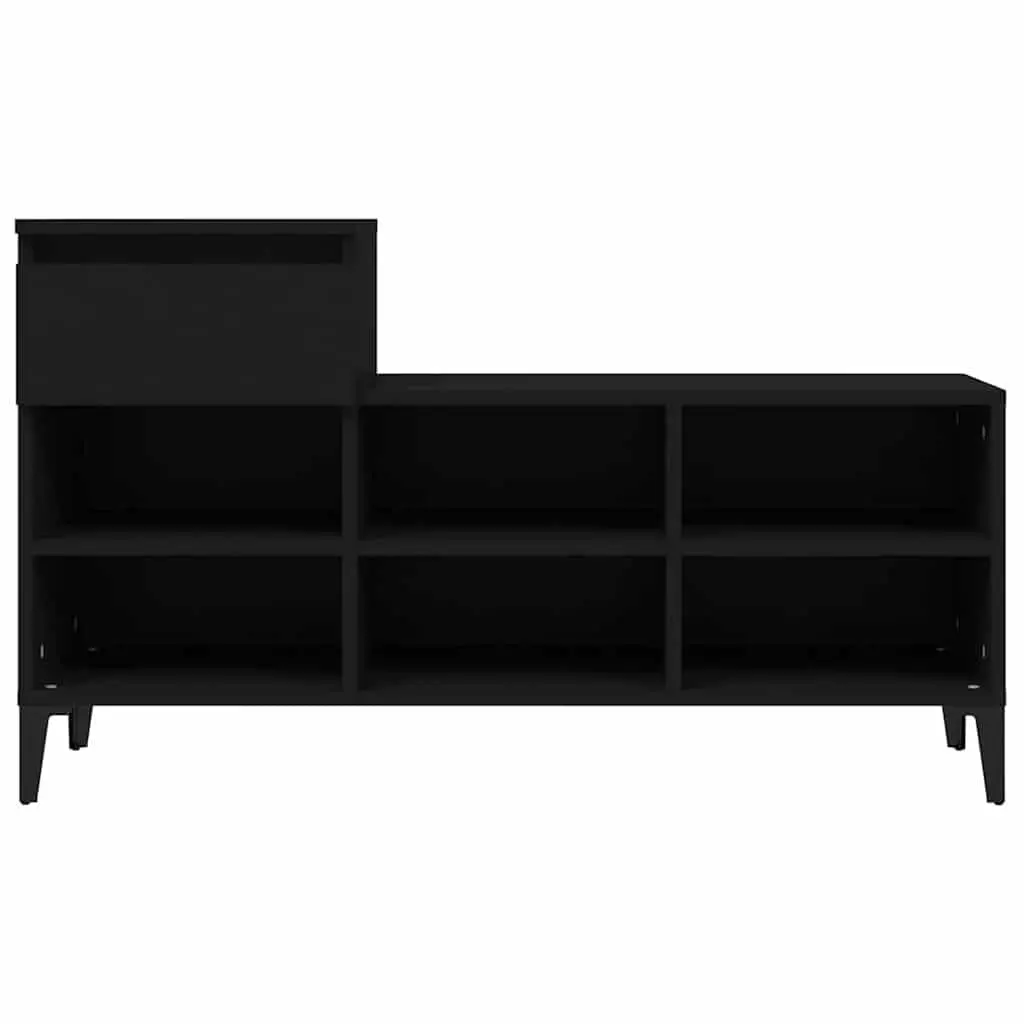 Shoe Cabinet Black Storage Organizer 6 Compartments 1 Drawer Engineered Wood Metal Legs