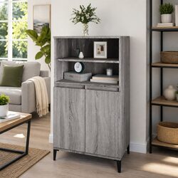 Highboard Grey Sonoma Storage Cabinet with Shelves Compartments Engineered Wood