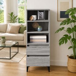 Grey Highboard Sideboard Cabinet 40x36x110cm Storage Shelves Drawers Engineered