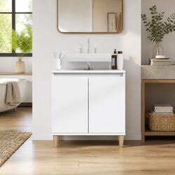 Bathroom Vanity Unit Sink Cabinet White Storage Engineered Wood 58x33x60cm