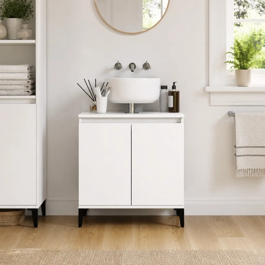 Bathroom Sink Cabinet White Engineered Wood 58x33x60 cm Storage Vanity Unit