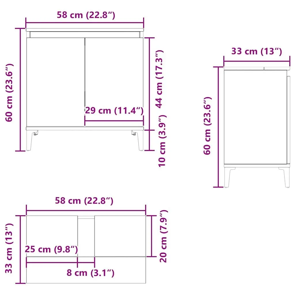 Bathroom Sink Cabinet White Engineered Wood 58x33x60 cm Storage Vanity Unit