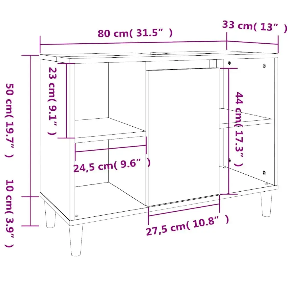 Bathroom Sink Cabinet Engineered Wood Storage Unit 80x33x60 cm White