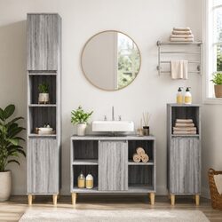Bathroom Sink Cabinet Grey Engineered Wood Vanity Unit Storage 80x33x60cm