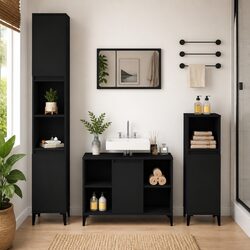 Bathroom Sink Cabinet Black Vanity Unit Storage Engineered Wood 80x33x60cm