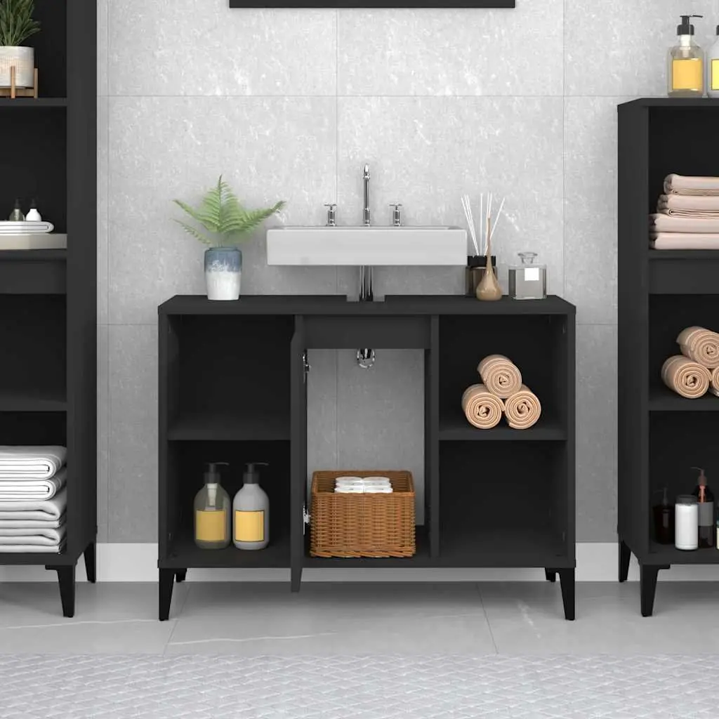 Bathroom Sink Cabinet Black Vanity Unit Engineered Wood 80x33x60cm
