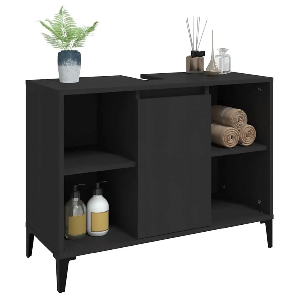 Bathroom Sink Cabinet Black Vanity Unit Engineered Wood 80x33x60cm
