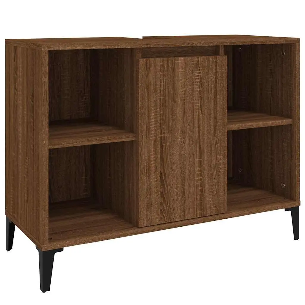 Bathroom Sink Cabinet Engineered Wood 80x33x60cm Brown Oak Storage Unit
