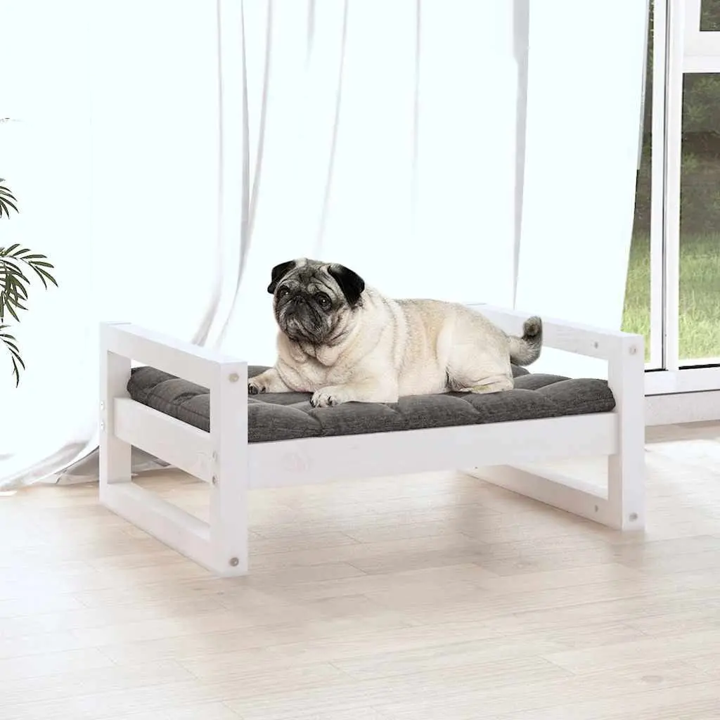 Dog Bed Rectangular Solid Wood Frame White