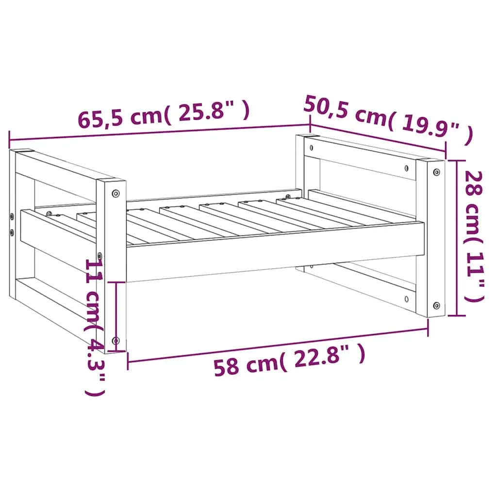 Dog Bed Rectangular Solid Wood Frame White