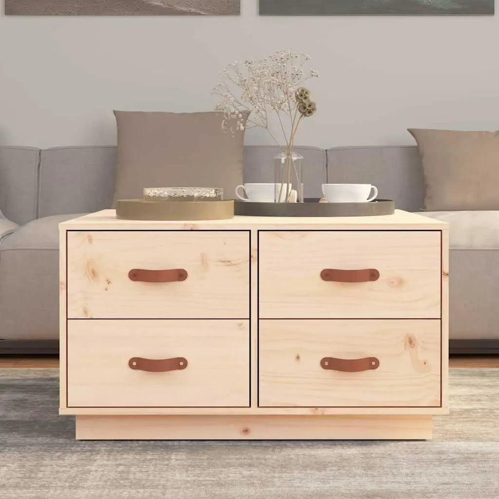 Coffee Table Solid Pine Wood 80x80x45cm Brown 4 Drawers Storage Living Room