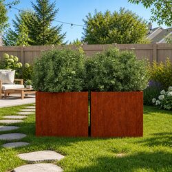 Planters 2 pcs Corten Steel Garden Flower Pots Outdoor Raised Bed Decor