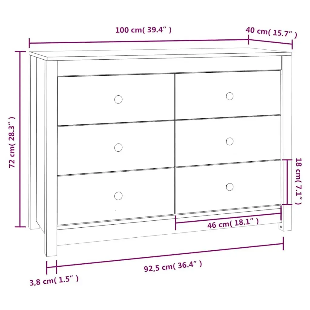 Side Cabinet Solid Wood Pine 100x40x72cm Brown Storage Drawers