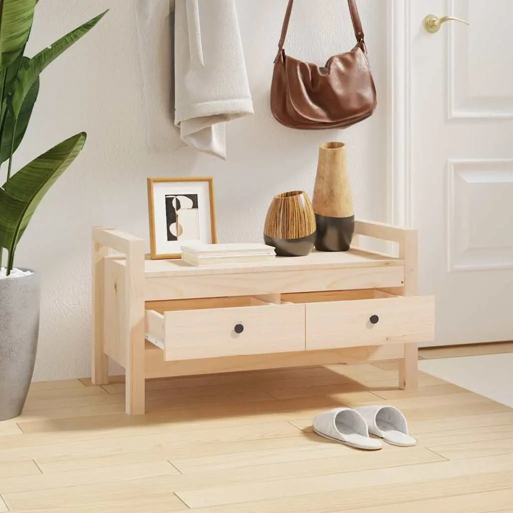 Hall Bench Solid Pine Wood with 2 Storage Drawers Brown Entryway Furniture