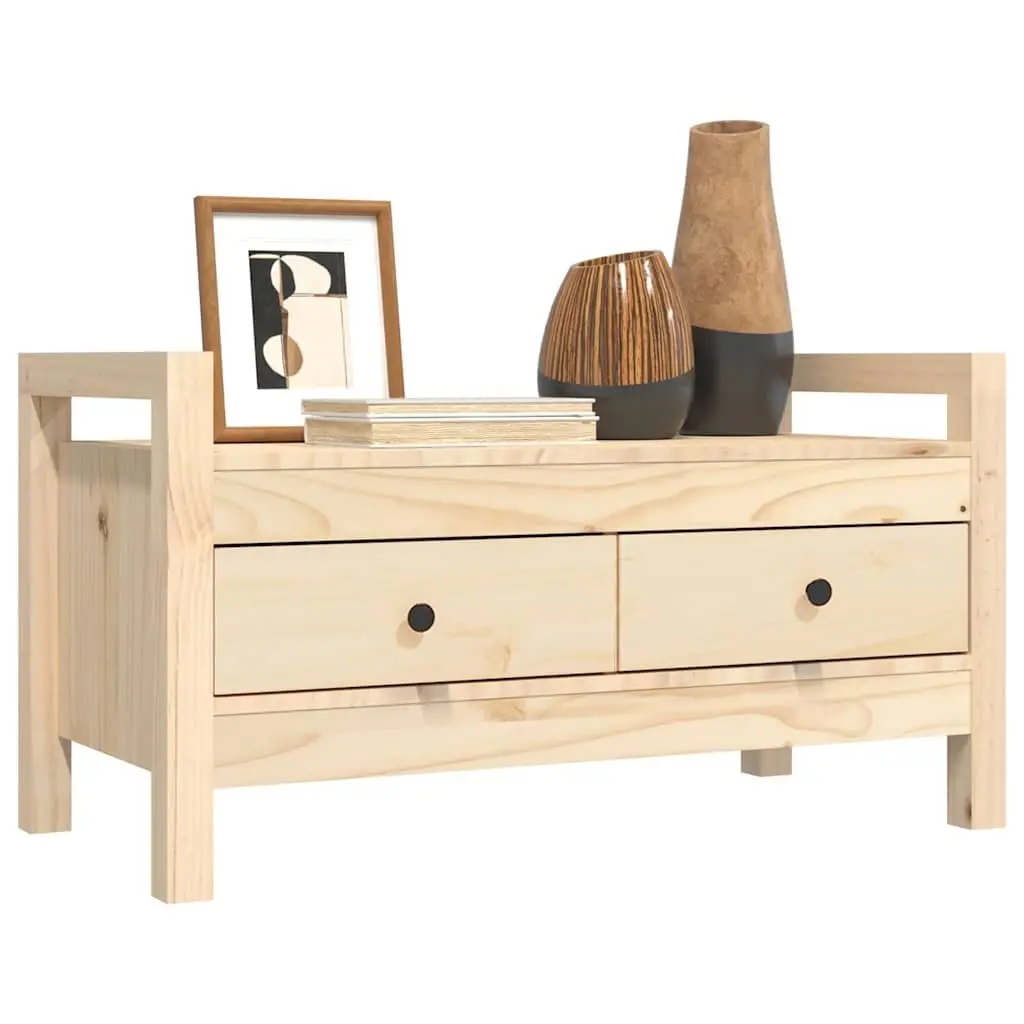 Hall Bench Solid Pine Wood with 2 Storage Drawers Brown Entryway Furniture